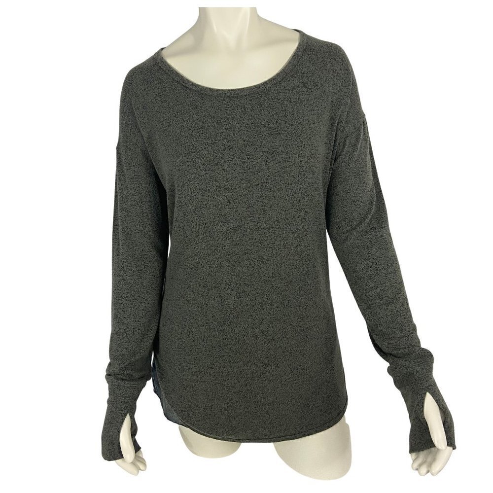 Athleta Luxe Pose Thumb Hole Gray Marled Tunic Top Shirt Size M NWOT
